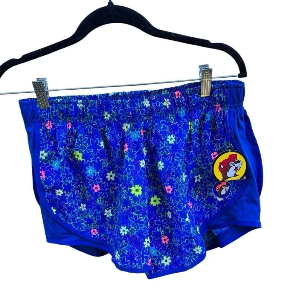 NWT Buc-ee's Girls Tropical Floral Shorts in Blue Neon Size Large